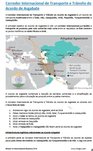 Acordo de Asgabate (Corredor Transporte, Índia, Irão) Curso