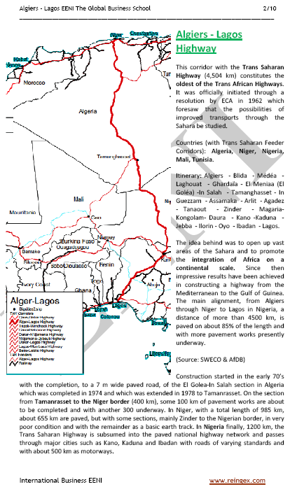 Rodovia Transafricana Argel-Lagos: a Argélia, o Níger, a Nigéria, o Mali e a Tunísia. Curso transporte rodoviário