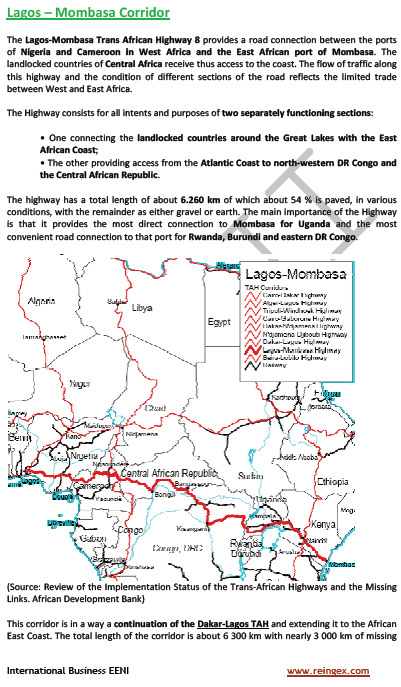 Corredor Lagos-Mombaça, Rodovia Trans-africana 8: Nigéria, Camarões, Congo, Quénia. Curso transporte rodoviário