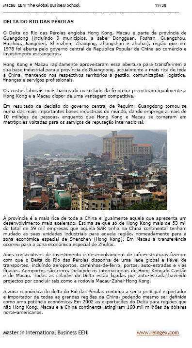 Curso Mestrado: Comércio exterior e negócios em Macau