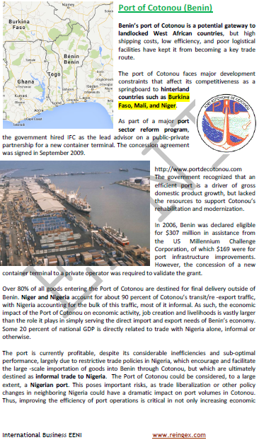 Porto de Cotonu (Benim). Acesso ao Burquina, o Mali e o Níger. Transporte Marítimo