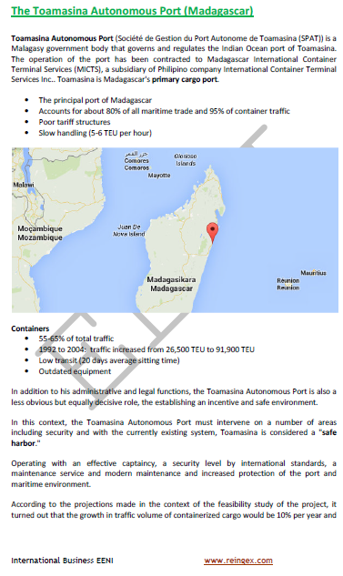 Portos de Madagáscar: Toamasina, Tamatave, Ehoala. Transporte Marítimo