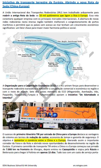 Nova Rota da Seda (China-Europa) Iniciativa Eurasiática de transporte terrestre