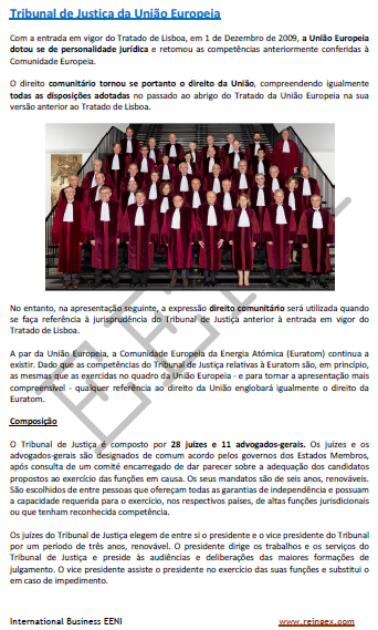 Tribunal de Justiça da União Europeia (Curso Mestrado Doutoramento)