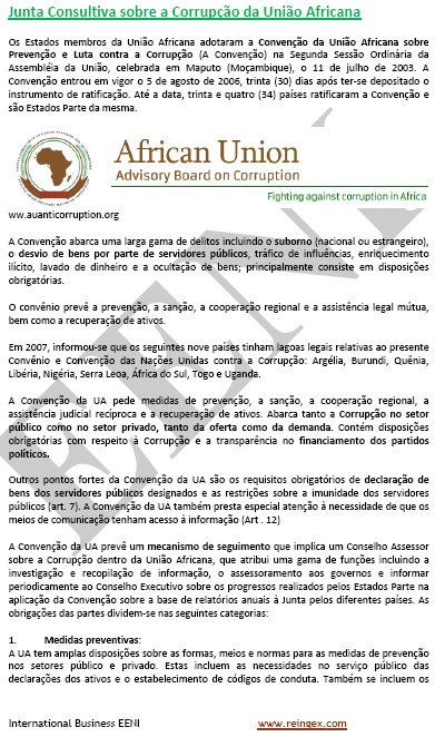 Convenção da União africana (UA) sobre a Prevenção e Luta contra a corrupção